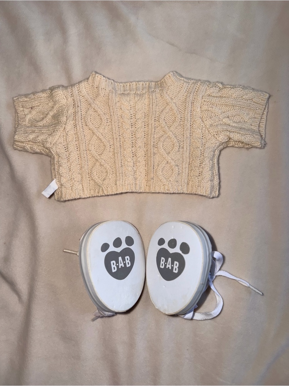 Build-A-Bear Cream Cable Knit Sweater with White Canvas Shoes - Picture 2 of 3